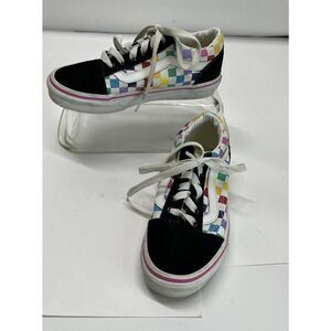 Vans Old School Rainbow Checkered Sneakers Skate Shoes Youth 1.5 US Black Suede
